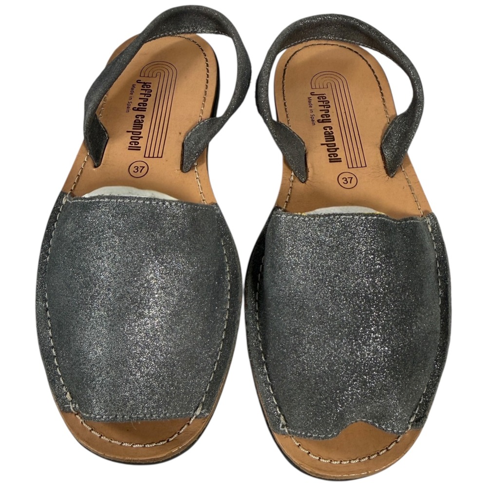 Jeffrey Campbell Silver Glitter Ibiza Sandals Women Size 37 Made Spain Leather - Picture 2 of 4